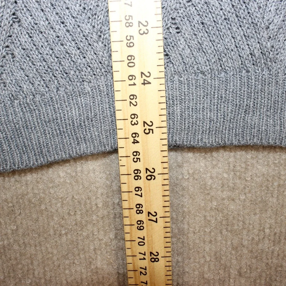 Roz & Ali Womens Grey Diamond Pointelle Knit Sweater 3/4 Sleeve XS